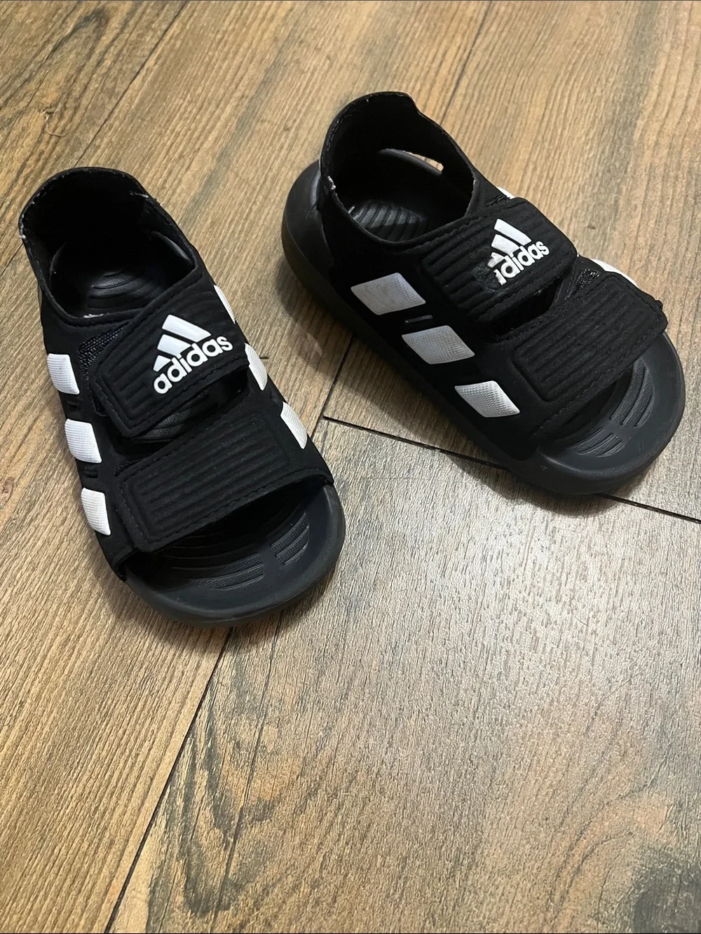 adidas Kids Black and White Velcro Strap Sandals